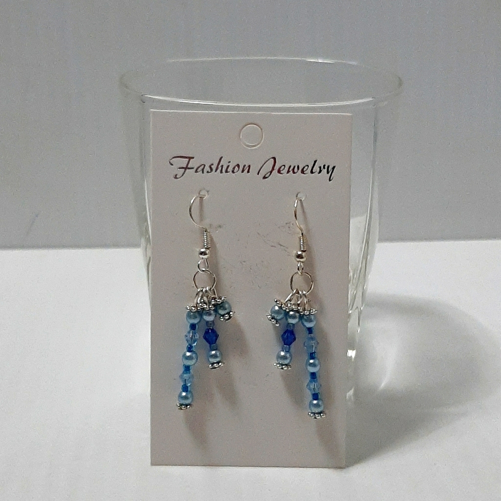 Hand Crafted Earrings Pierced New Triple Drop Blue